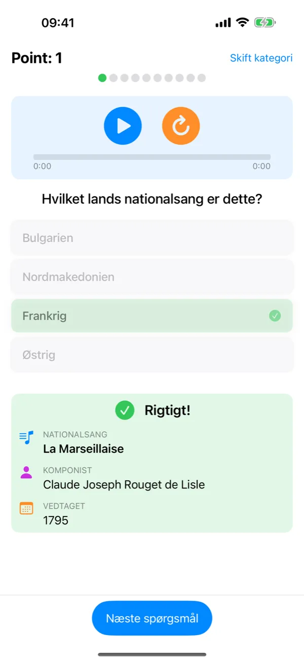 Flagtastic på iPhone: rigtigt svar med nationalsangens navn, komponist og år