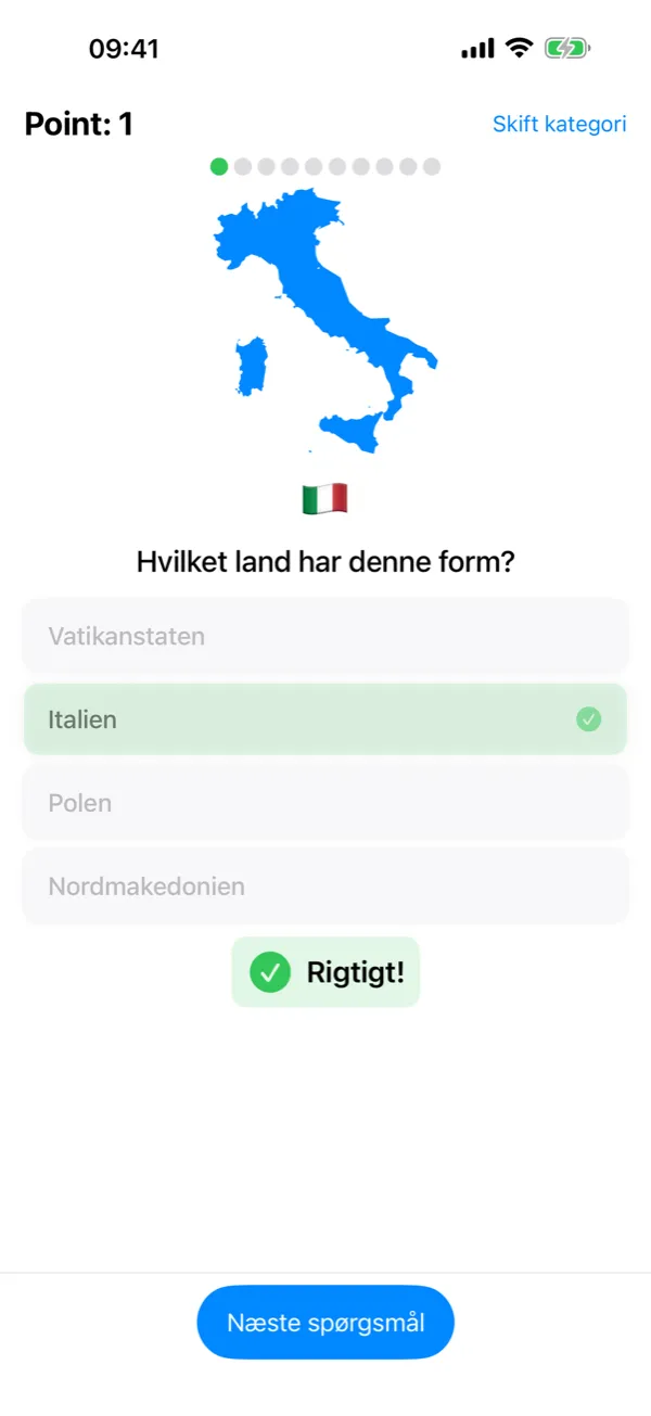 Flagtastic på iPhone: kortquiz, der spørger, hvilket land der har denne form, med det rigtige svar markeret