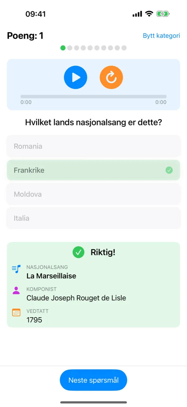Flagtastic på iPhone: riktig svar med navnet på nasjonalsangen, komponisten og året