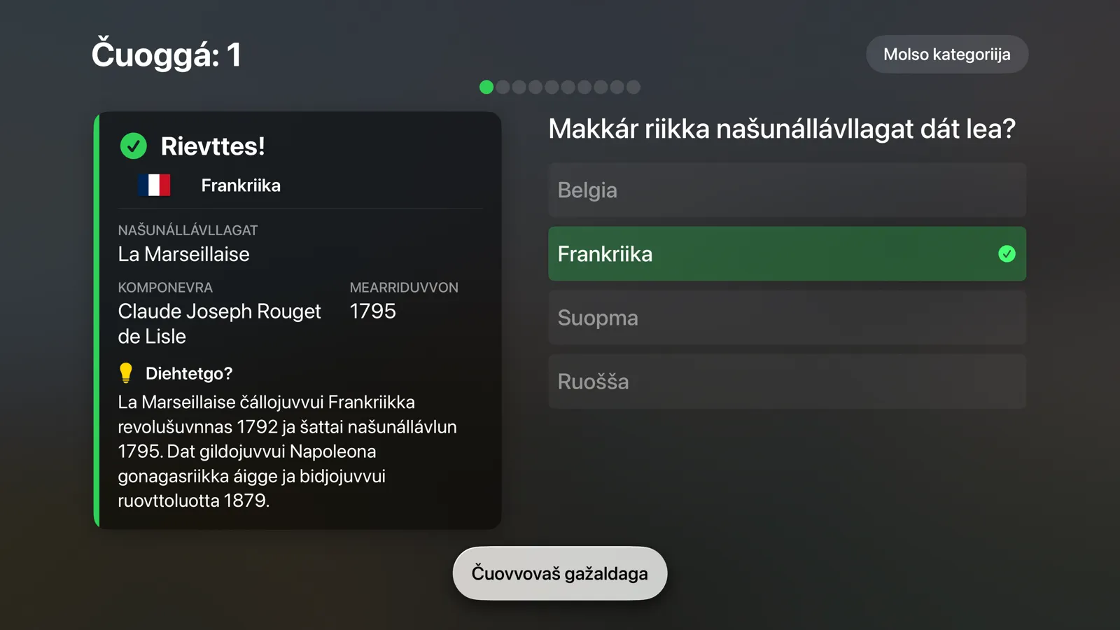 Flagtastic Apple TV:s: rievttes vástádus Frankriika, našunállávla La Marseillaise, komponista, jahki ja somás diehtu