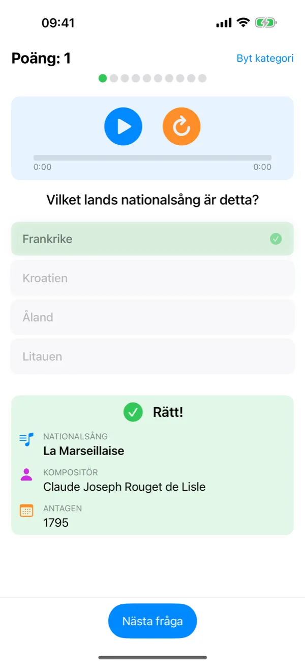 Flagtastic på iPhone: rätt svar med nationalsångens namn, kompositör och år