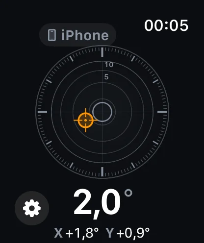 Inclinometer Pro auf der Apple Watch — die Libelle, live vom iPhone gespiegelt