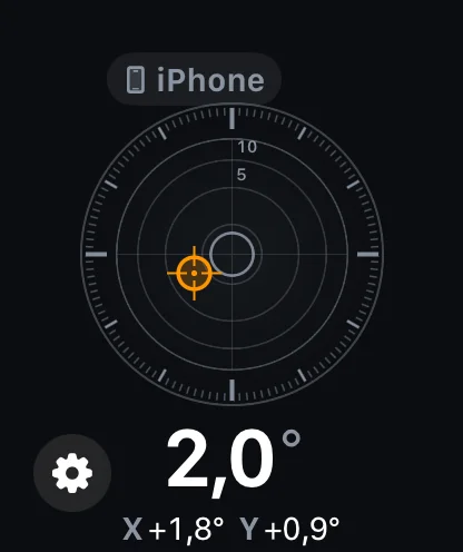 Inclinometer Pro su Apple Watch — la livella a bolla rispecchiata in tempo reale dall’iPhone