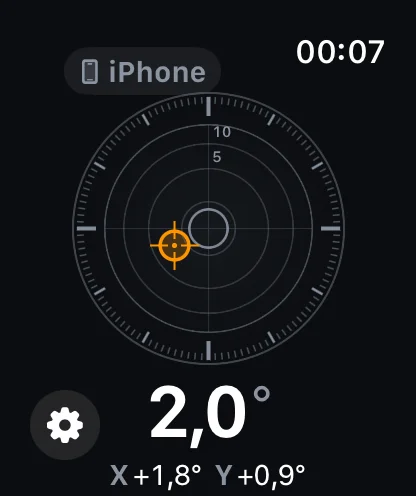 Inclinometer Pro op Apple Watch — de waterpas live gespiegeld vanaf de iPhone
