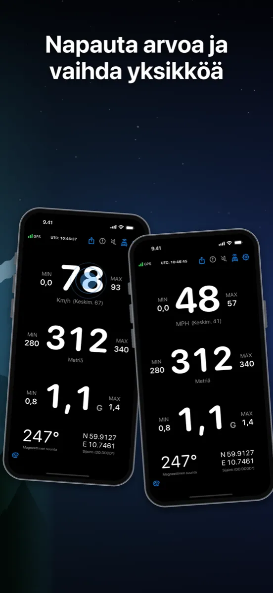 NavGlance iPhone – Napauta arvoa ja vaihda yksikköä