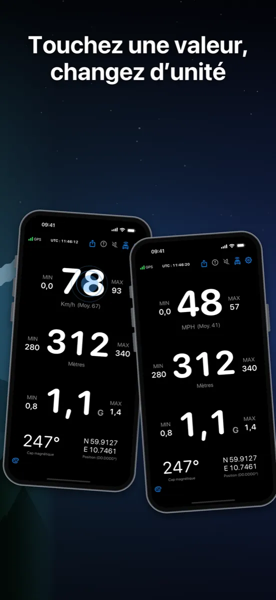 NavGlance iPhone – Touchez une valeur, changez d’unité
