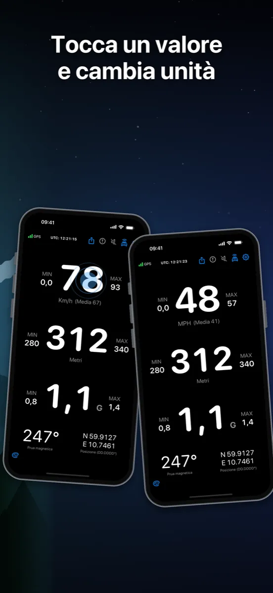 NavGlance iPhone – Tocca un valore e cambia unità