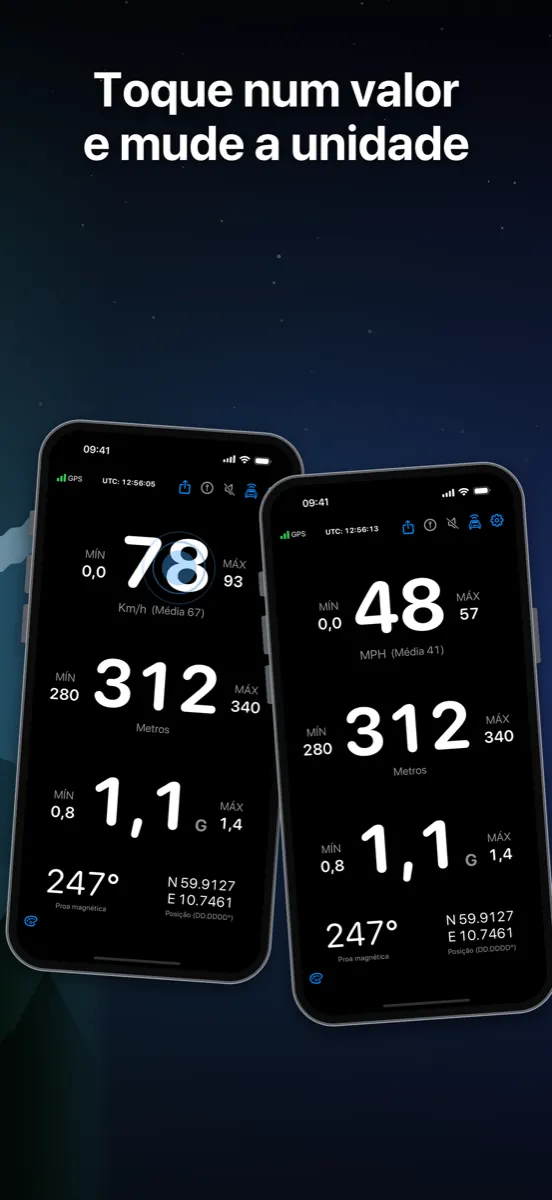 NavGlance iPhone – Toque num valor e mude a unidade