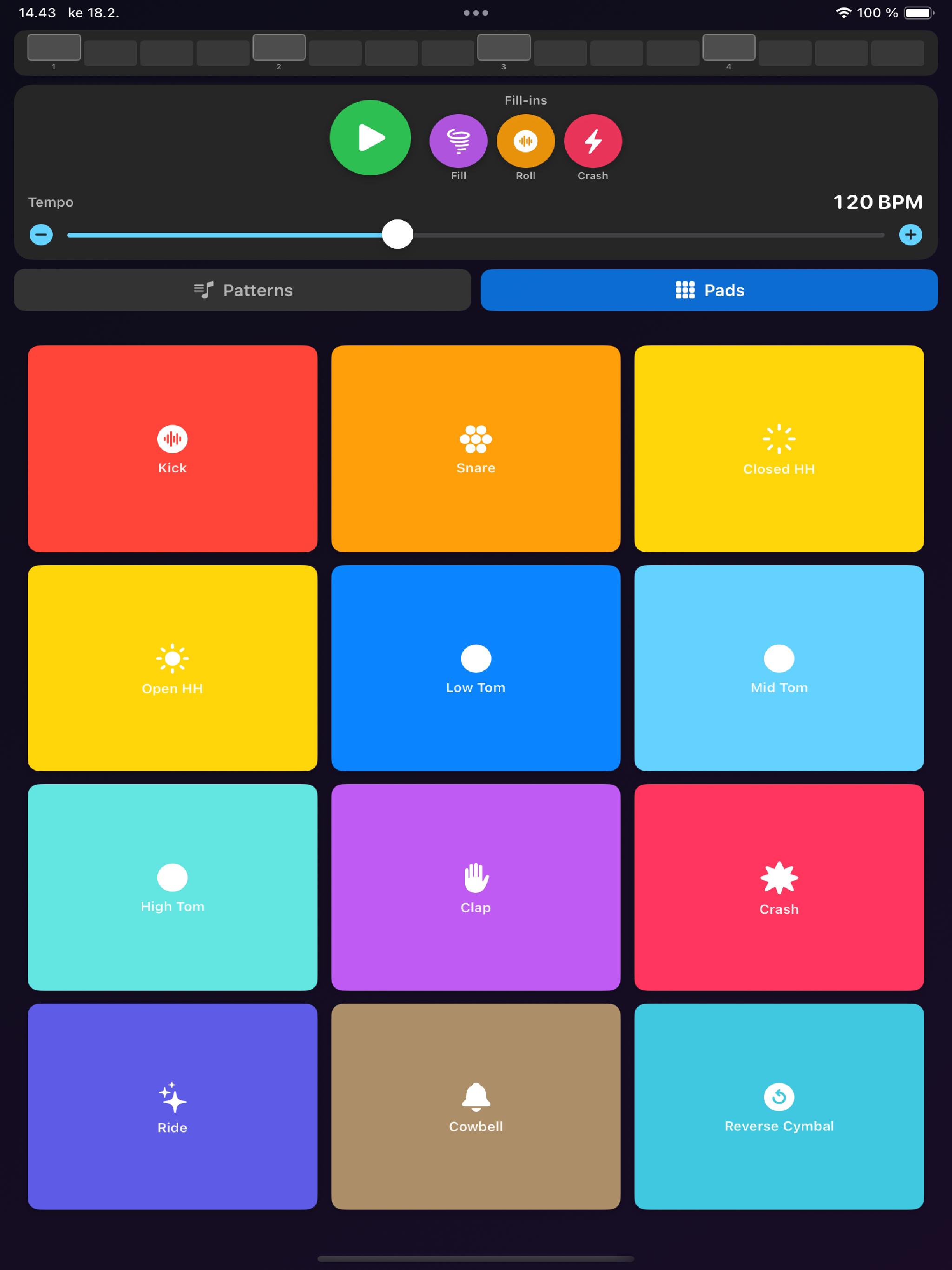 PocketDrums Pro on iPad - drum machine