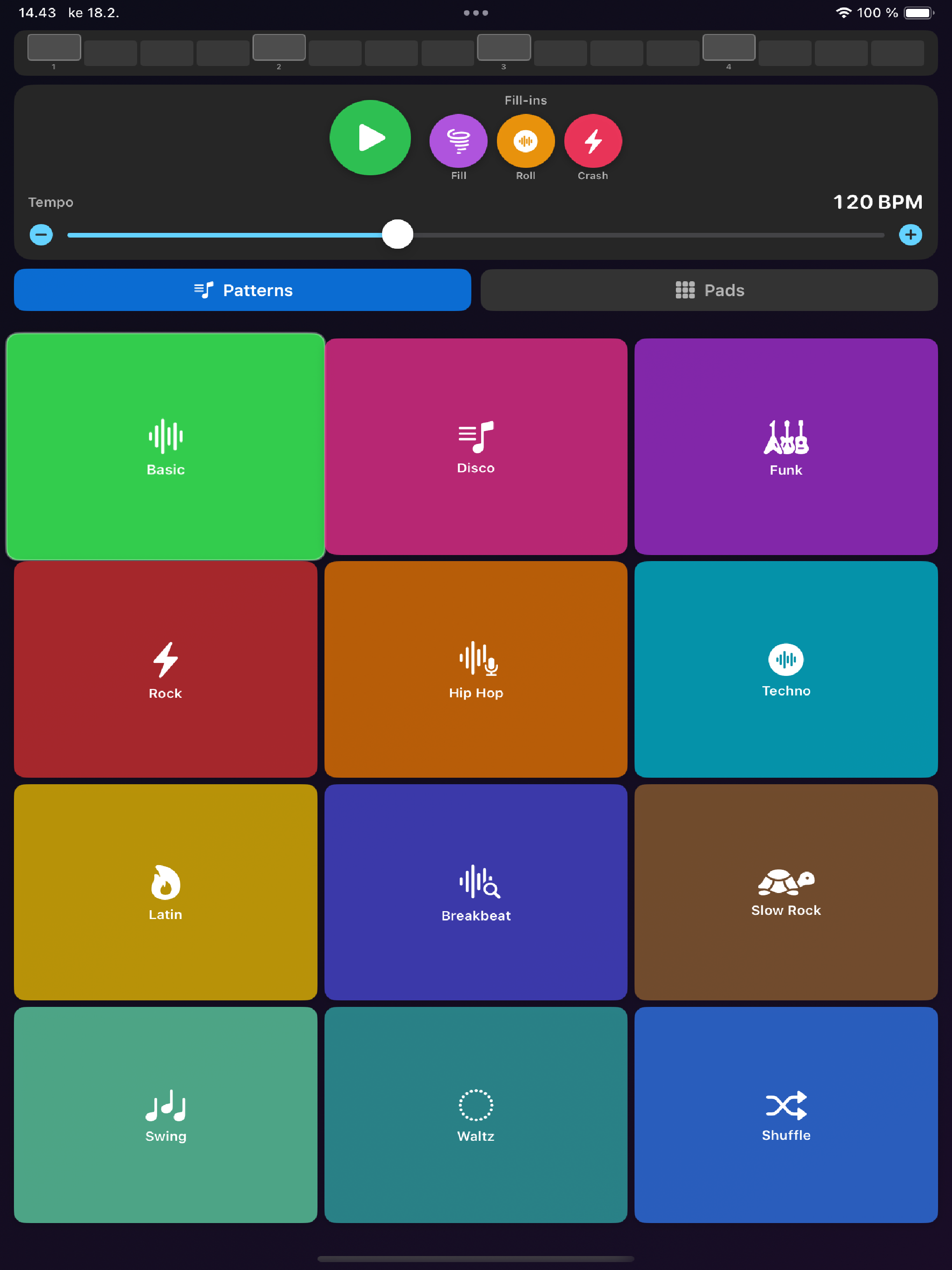 PocketDrums Pro on iPad - sequencer view
