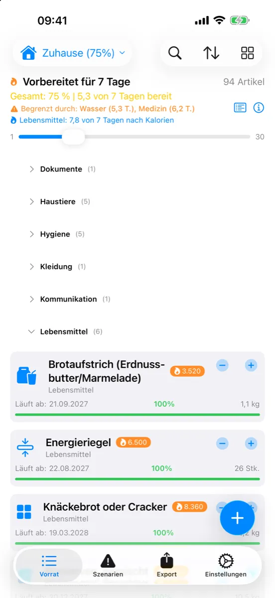 Prepper Pro auf dem iPhone – Lebensmittel nach Kalorien, mit kcal für jeden Artikel