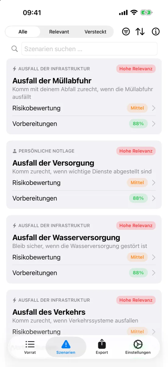 Prepper Pro auf dem iPhone – Krisenszenarien mit Relevanz, Risikobewertung und Vorbereitungen