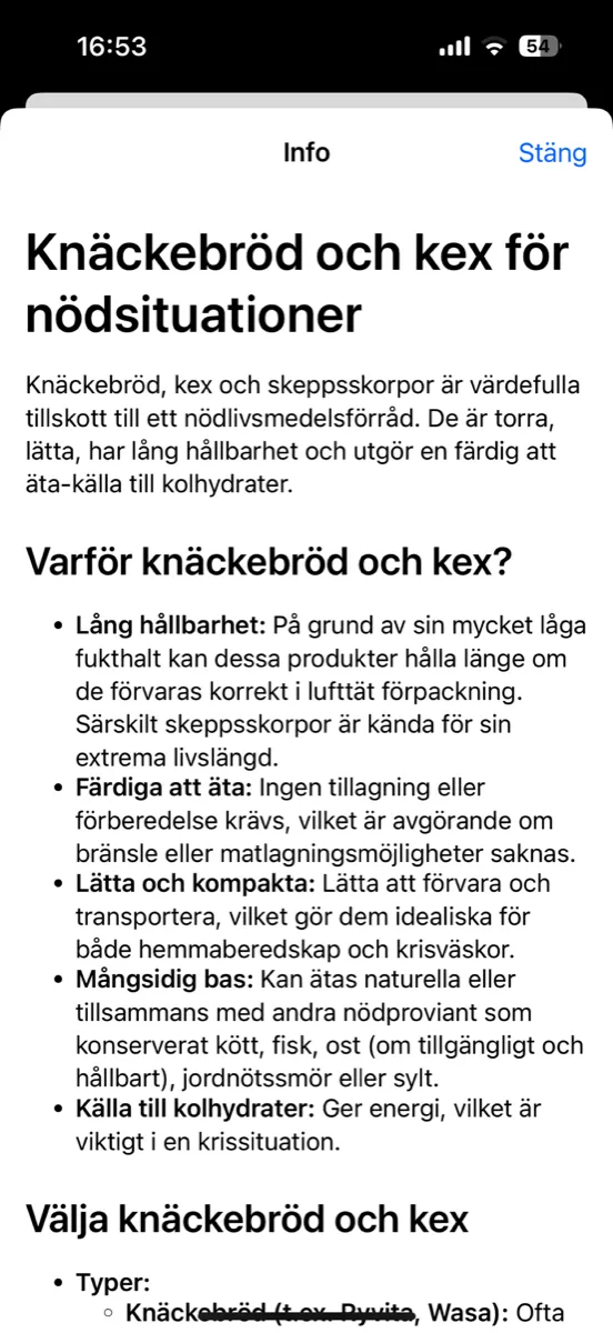 Prepper Pro på iPhone – Läs mer-artikeln Knäckebröd och kex för nödsituationer