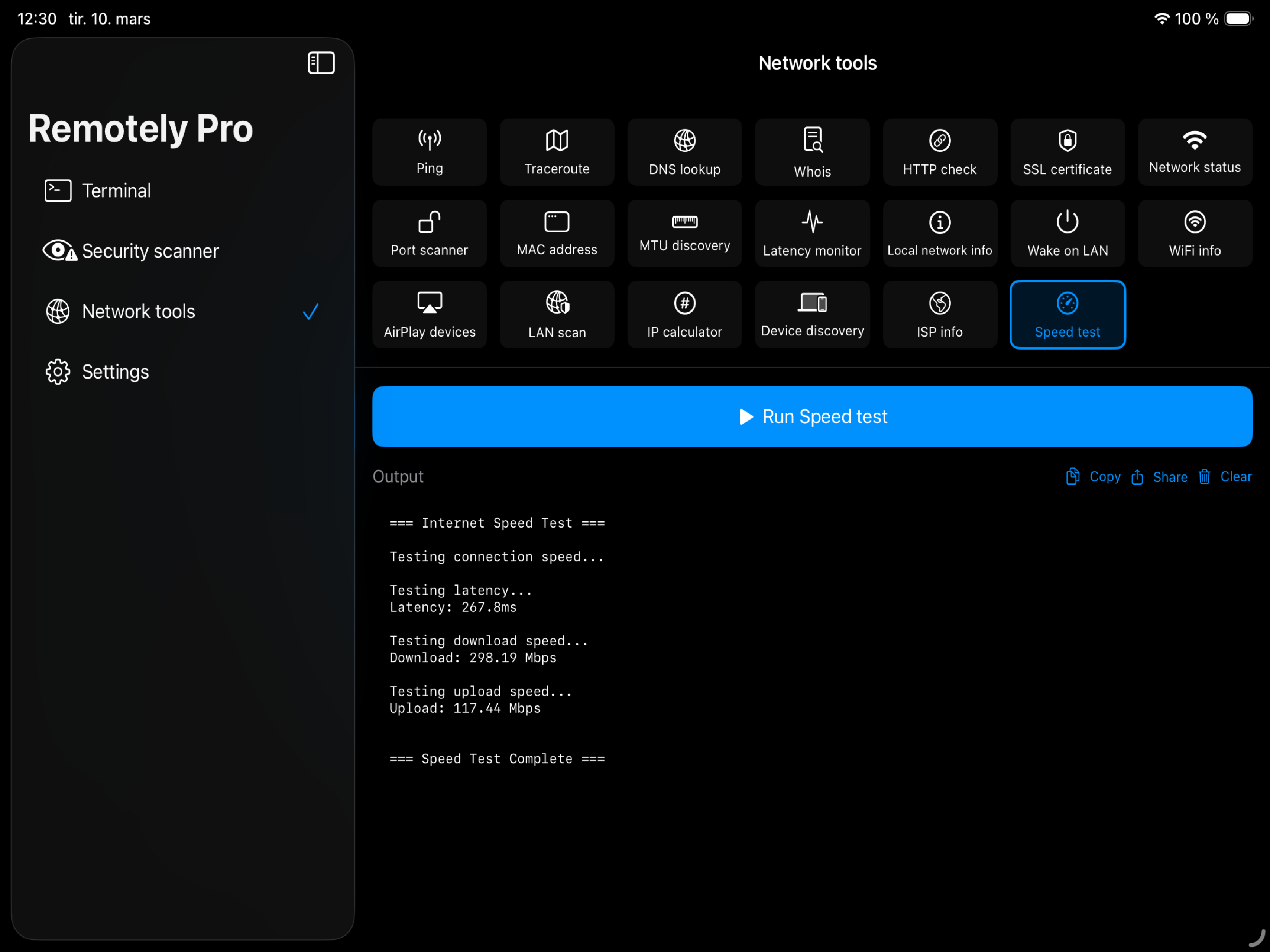 Remotely Pro on iPad - network tools