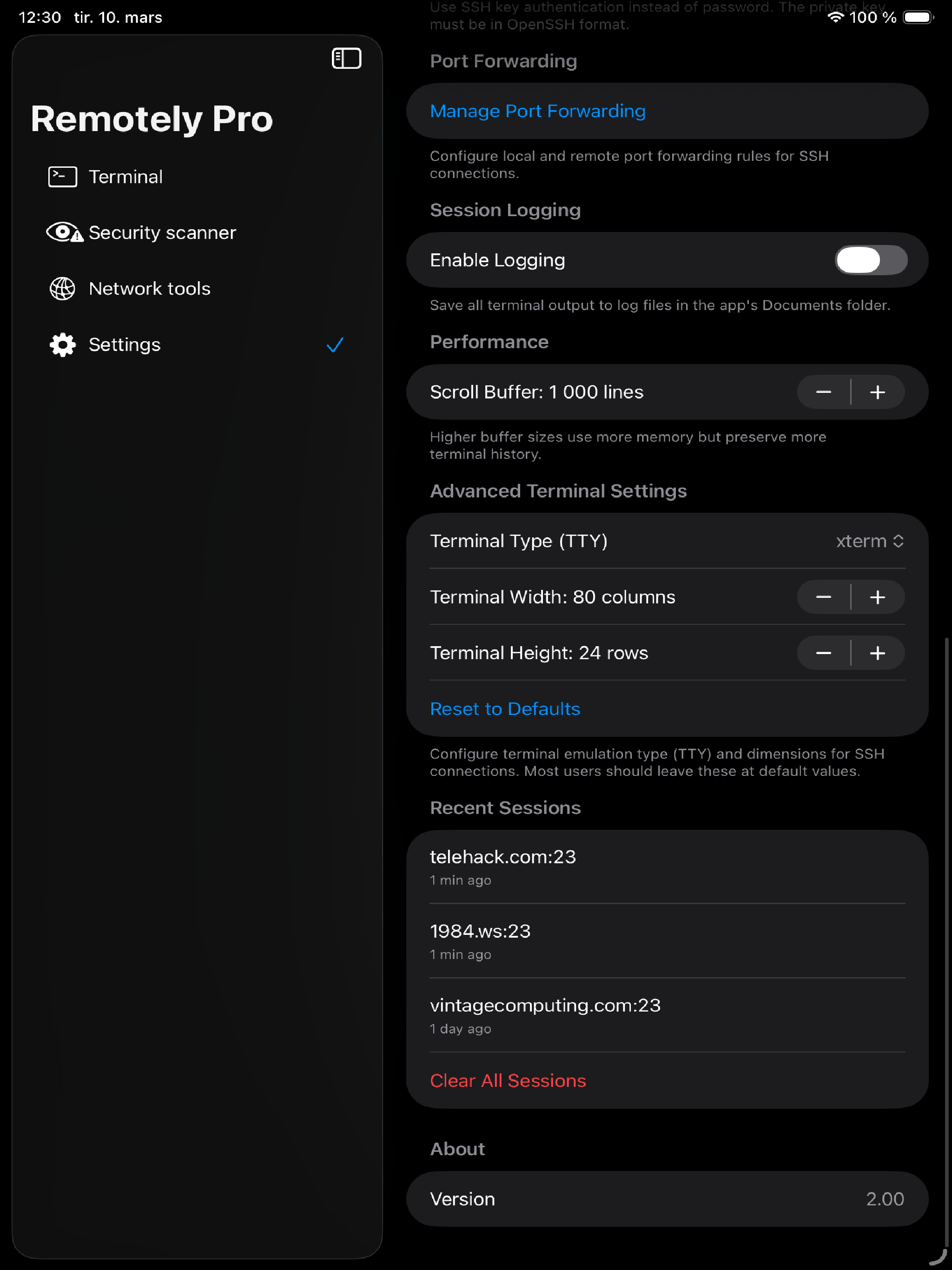 Remotely Pro on iPad - settings
