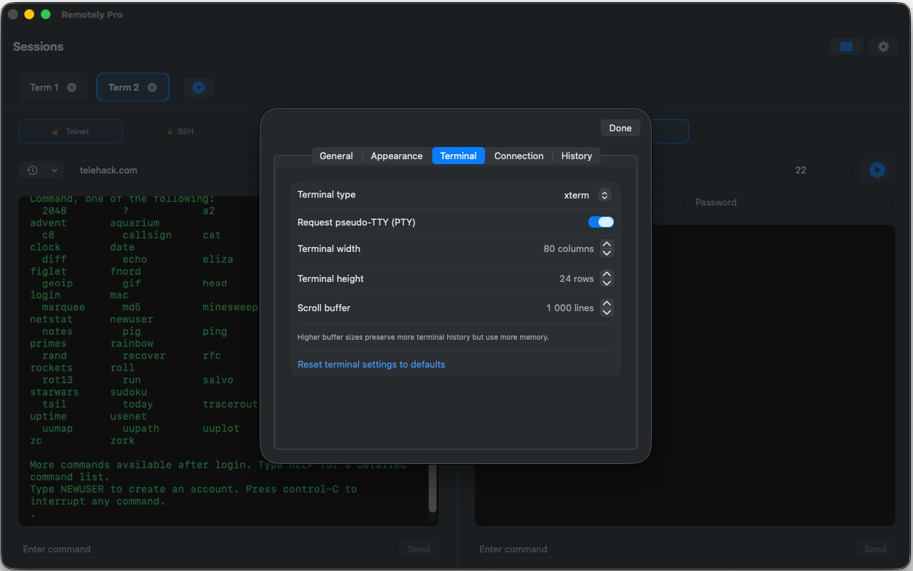 Remotely Pro on Mac - settings
