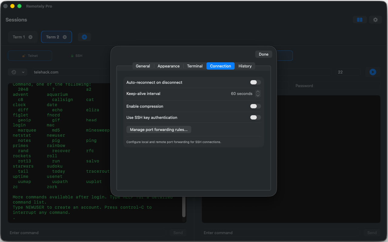 Remotely Pro on Mac - connection settings
