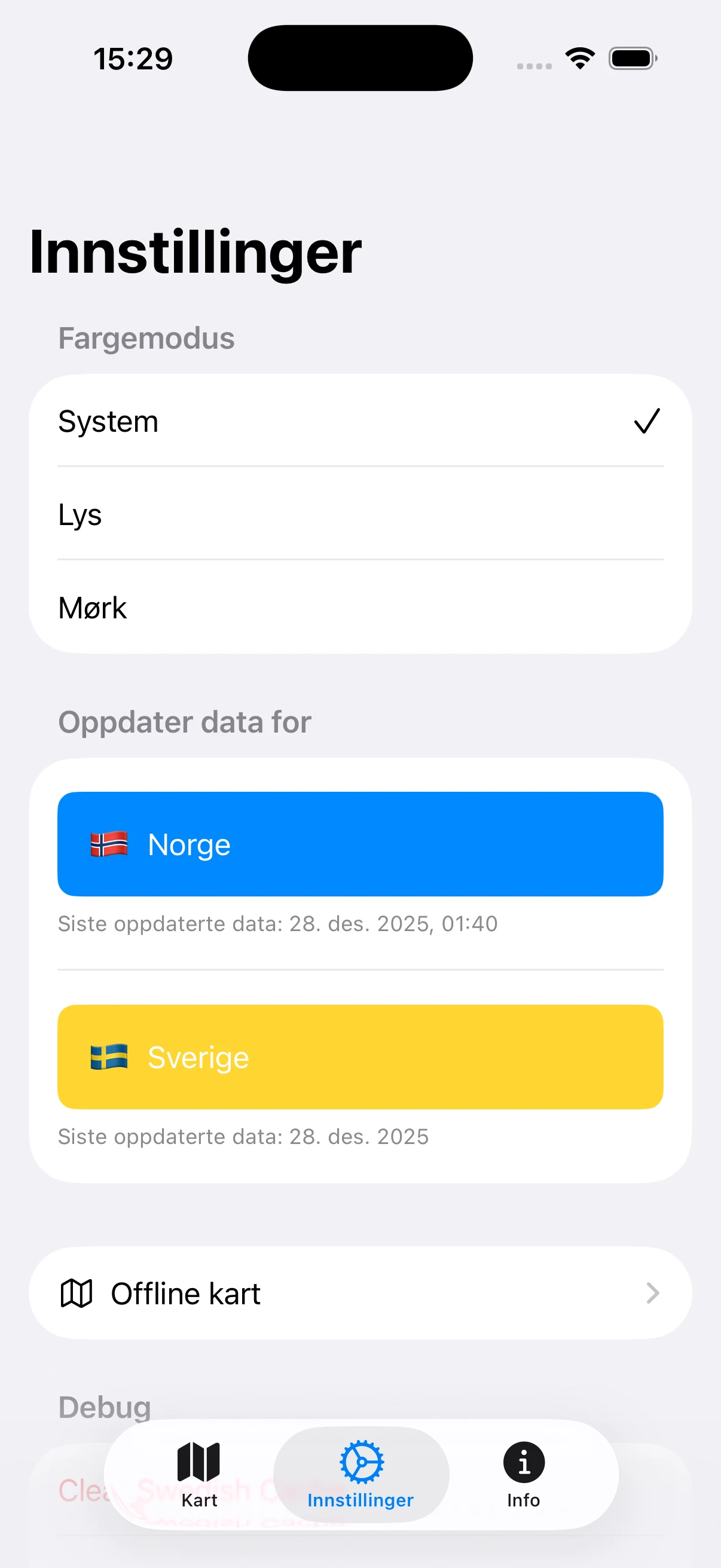 Tilfluktsrom Norge - Innstillinger